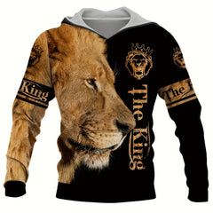 Men's Lion Print Hoodie Slightly Stretch Hooded Sweatshirt