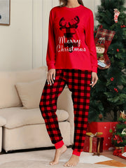 Christmas Pajamas Set Plaid Reindeer Tee & Joggers