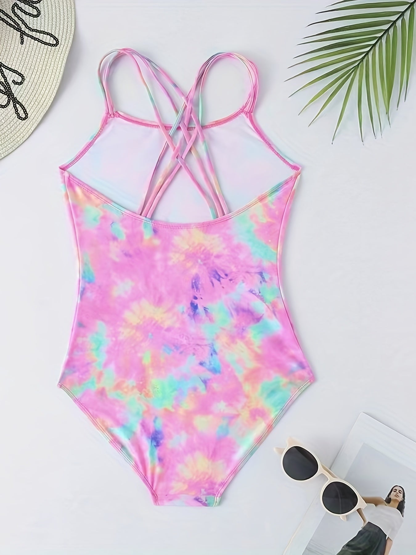 Girls Tie Dye Iridescent One Piece Bikini Swimsuit