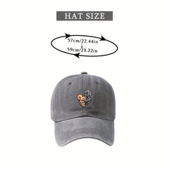 Skull Bear Print Baseball Cap Washed Distressed Vintage Cartoon Dad Hat Unisex
