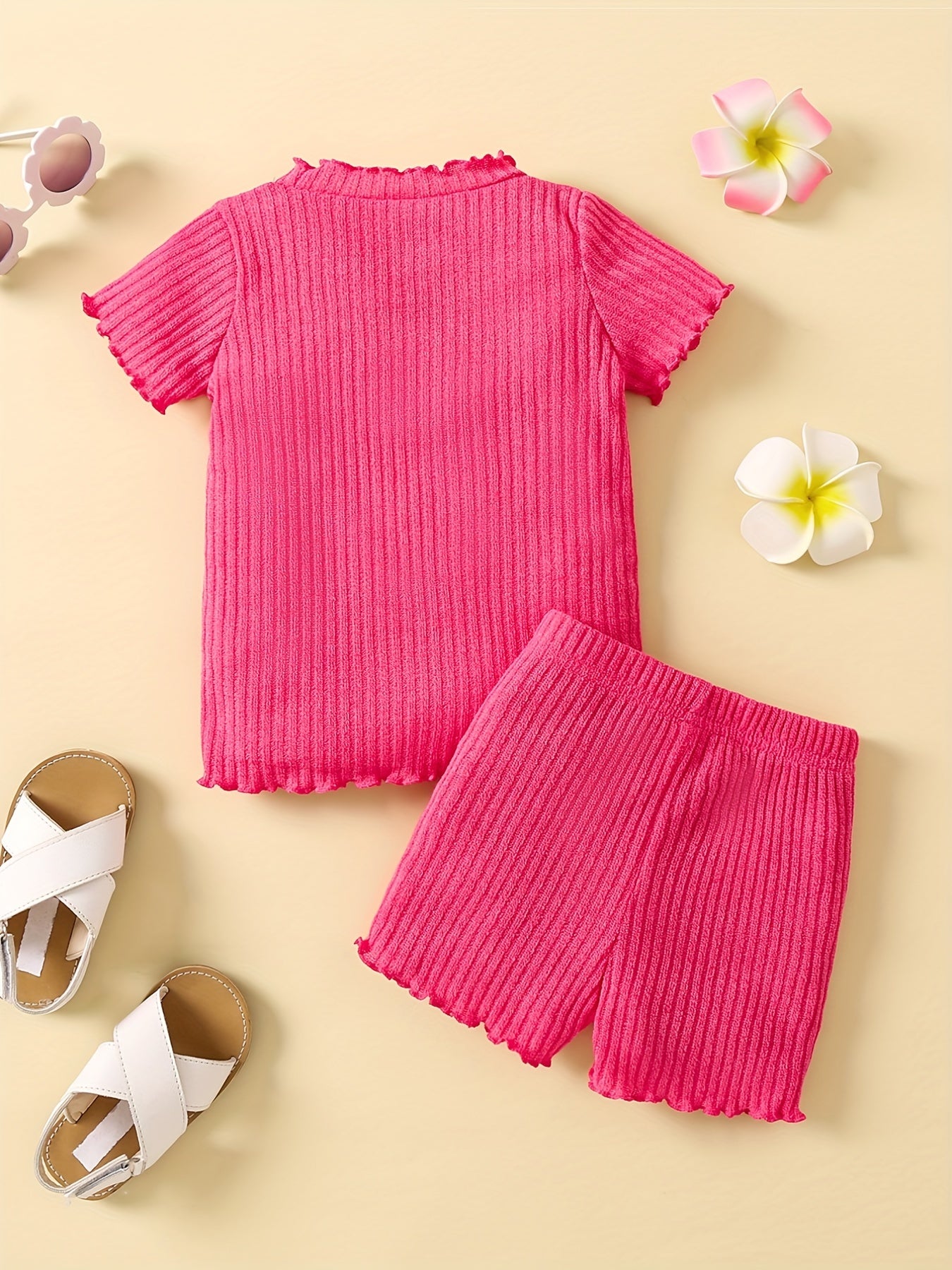 Girl's Ribbed T-shirt & Shorts Set for Summer