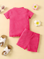 Girl's Ribbed T-shirt & Shorts Set for Summer