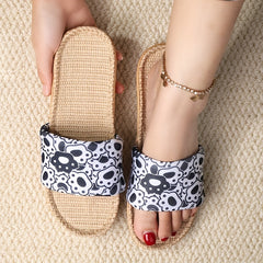 Cat Paw Slippers Open Toe Slide Sandals Lightweight Linen Beach Shoes