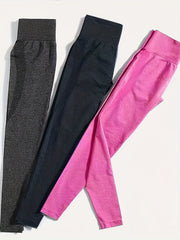 3 Pcs High Waist Elastic Yoga Leggings Tummy Control Sports Tights