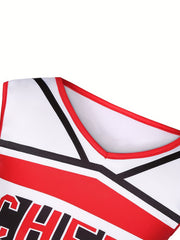 Girls Cheerleader Uniform Set V Neck Sleeveless Top Pleated Skirt Comfy Outfits