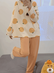 Fruit Print Pajama Set Long Sleeve Top & Pants Women's Sleepwear