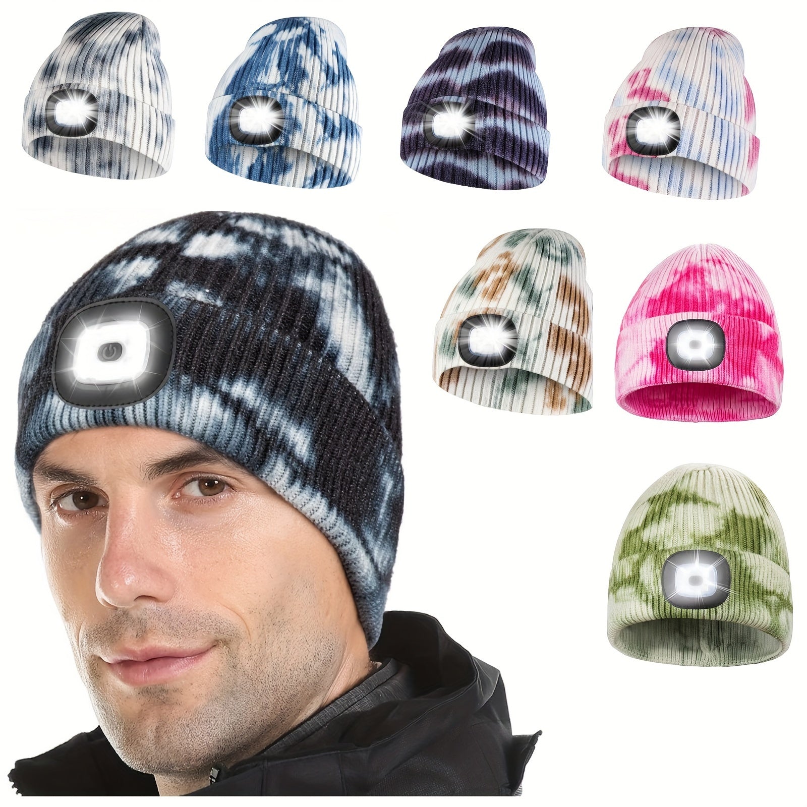 2pcs USB Rechargeable LED Cap Tie Dyed Hat