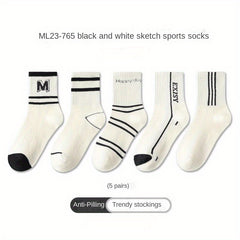 5 Pairs Kids Striped Crew Socks for Spring & Autumn