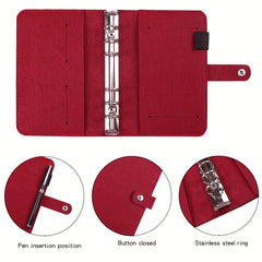 A6 Wine Red Felt Cloth Loose leaf Cover with Zipper Bags