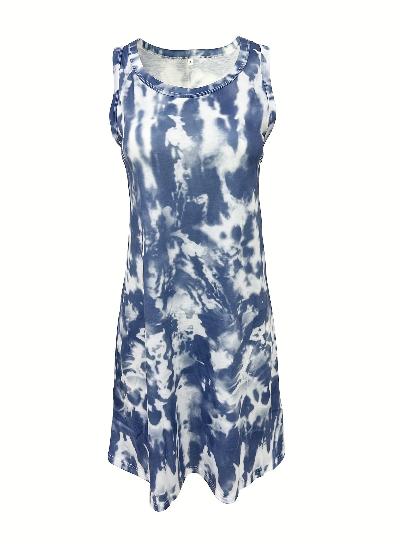 Tie Dye Tank Dress Round Neck Casual Stretchy