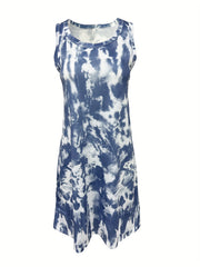 Tie Dye Tank Dress Round Neck Casual Stretchy