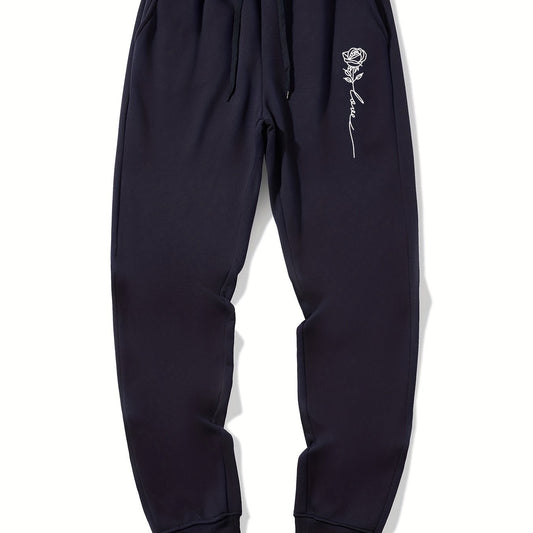 Rose Pattern Casual Graphic Drawstring Joggers Men's Sweatpants