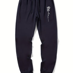 Rose Pattern Casual Graphic Drawstring Joggers Men's Sweatpants