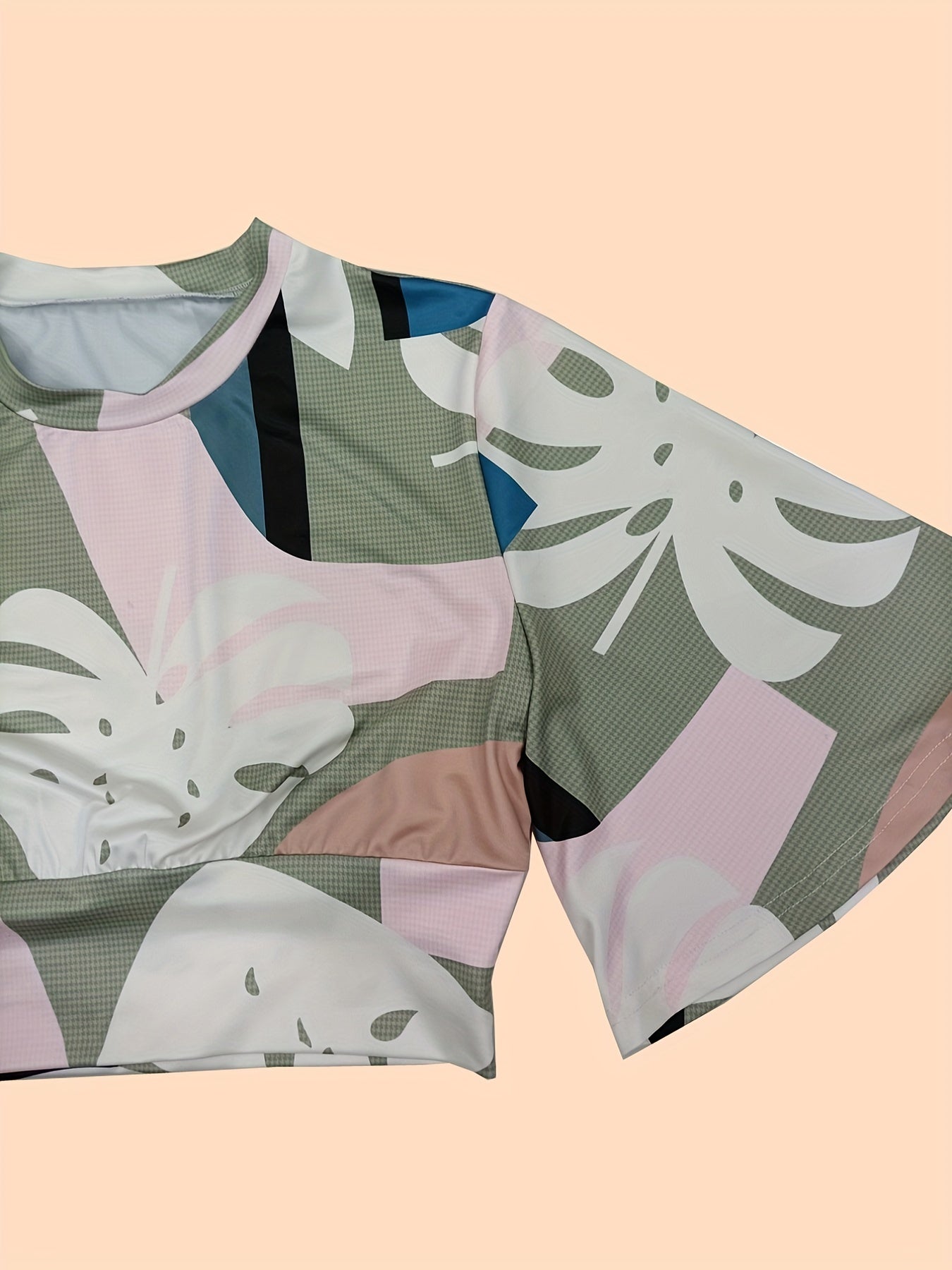 Leaf Print Two Piece Set Crop Top & Pants Outfit