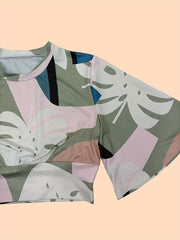 Leaf Print Two Piece Set Crop Top & Pants Outfit