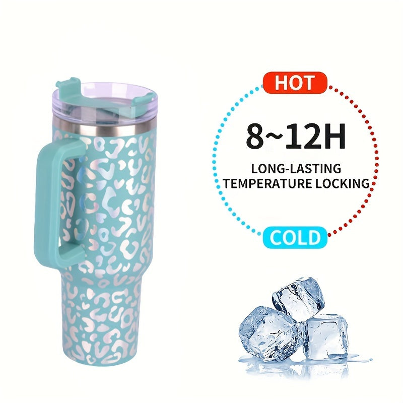 Leopard Print Insulated Water Bottle 40oz Stainless Steel Portable Tumbler