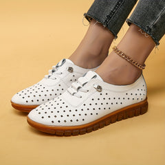 Women's Hollow Out Lace Up Flat Shoes Breathable Low Top Walking Shoes