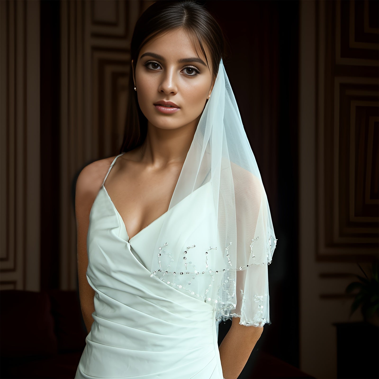 Bridal Bridesmaid Veil Accessory with Sequins High End Short 0.75M Hair Comb