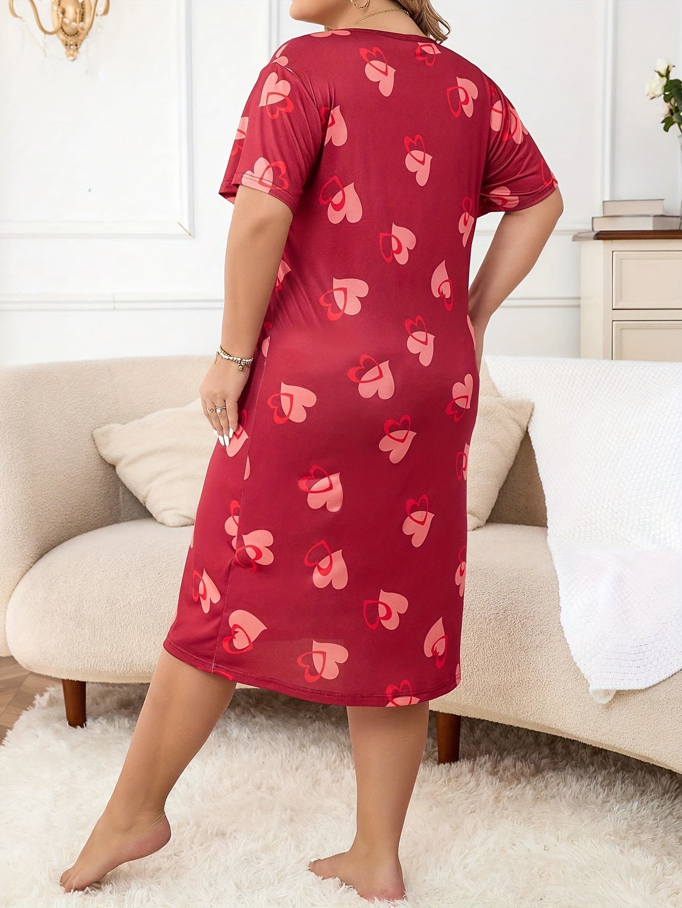 Heart Print Short Sleeve Sleep Dress