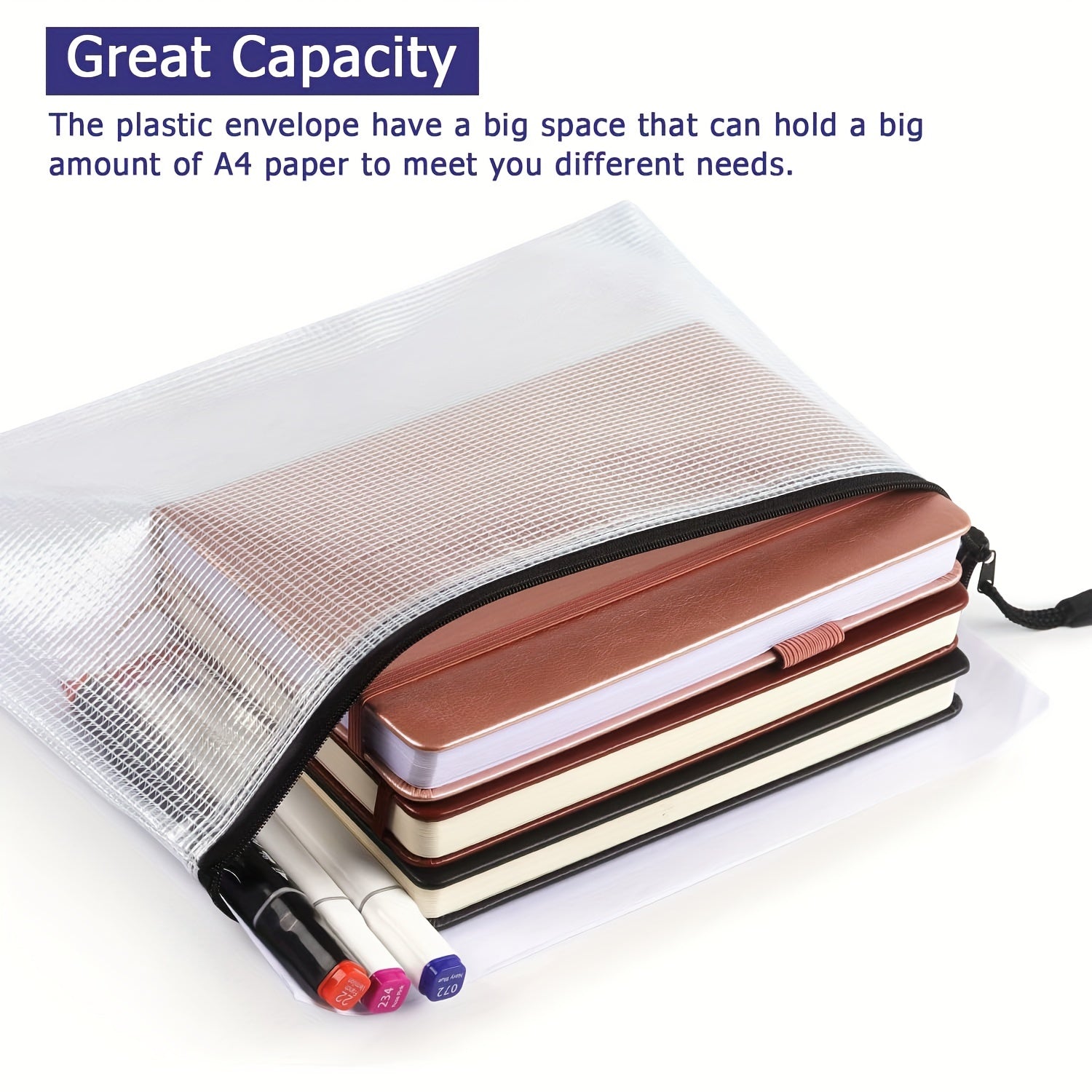 Plastic Mesh Zipper Bags for School Office Supplies - Set of 6 or 12