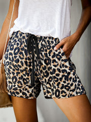 Leopard Print Drawstring Shorts Casual Elastic Waist Summer Shorts