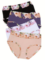 4-Pack Women's Plus Floral Print Panties Set Soft Stretchy Briefs
