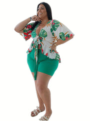 Tropical Print Ruffle Trim Top & Shorts Set