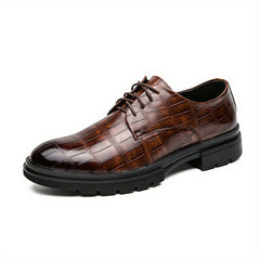 Embossed Pattern Derby Shoes Lace up Front Men's Dress Shoes