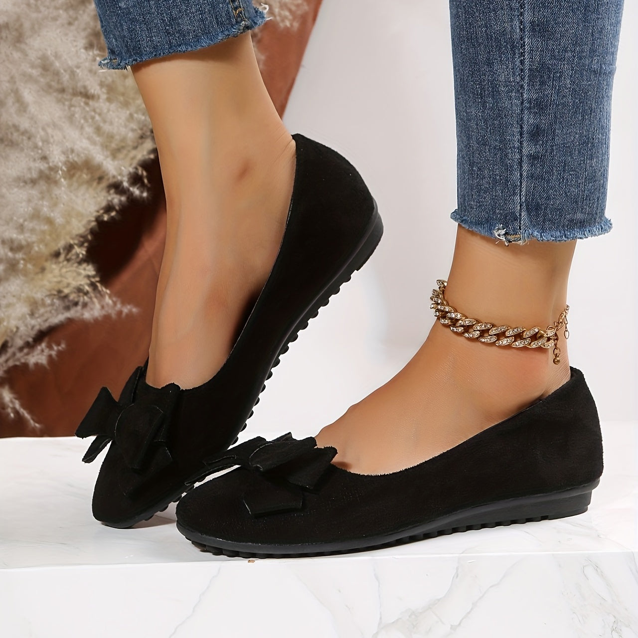 Women's Bowknot Flat Shoes Slip On Solid Shoes
