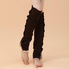 Lace Trim Leg Warmers Warm Buttons Knitted Socks