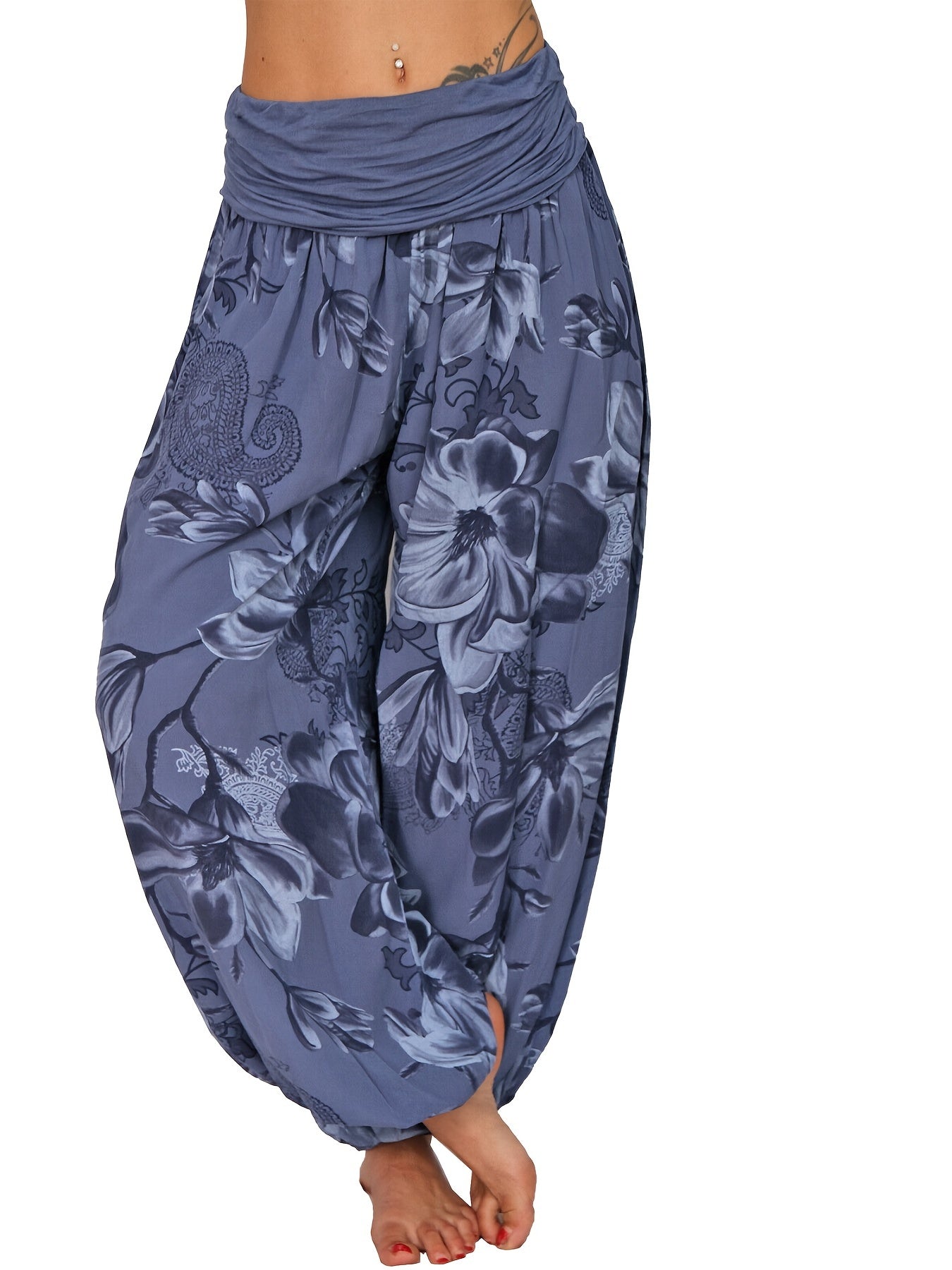 Boho Floral Print Harem Pants for Women