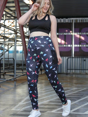 Colorful Dinosaur Print High Rise Leggings With Pockets