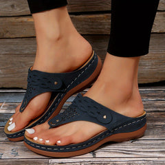 Women's Wedge Flip Flops Solid Open Toe Non Slip Shoes