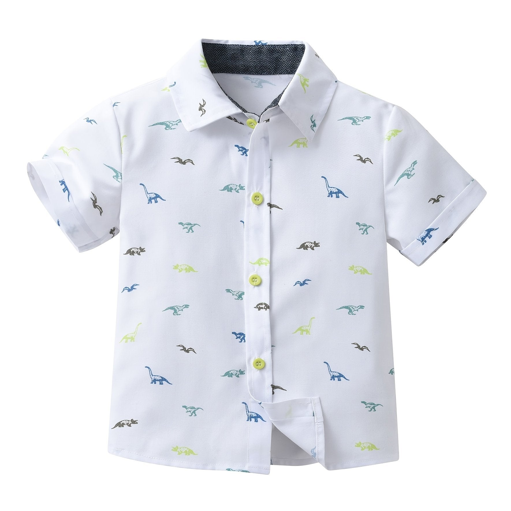 Stylish Dinosaur Boys Shirt Short Sleeve Lapel Tops for Summer