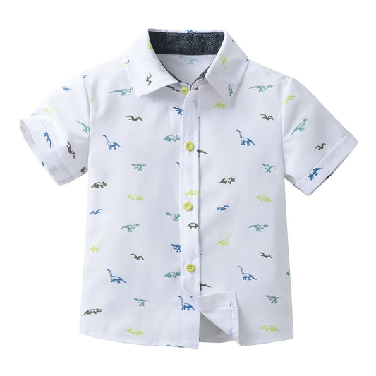 Stylish Dinosaur Boys Shirt Short Sleeve Lapel Tops for Summer