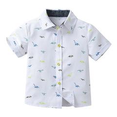 Stylish Dinosaur Boys Shirt Short Sleeve Lapel Tops for Summer