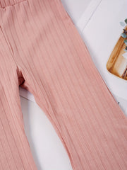 2pcs Toddler Girls Ribbed Knit Flared Pants Elastic Waist Kids Summer Clothes