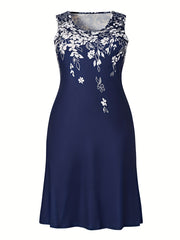 Floral Print Round Neck Casual Tank Dress with Pockets