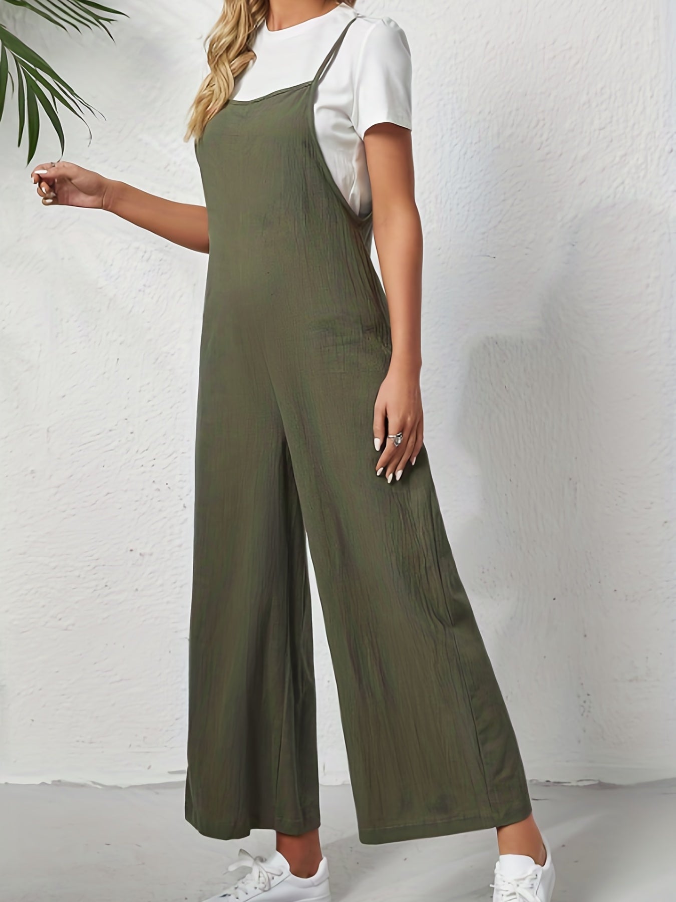Wide Leg Overall Jumpsuit Casual Solid Overall Jumpsuit