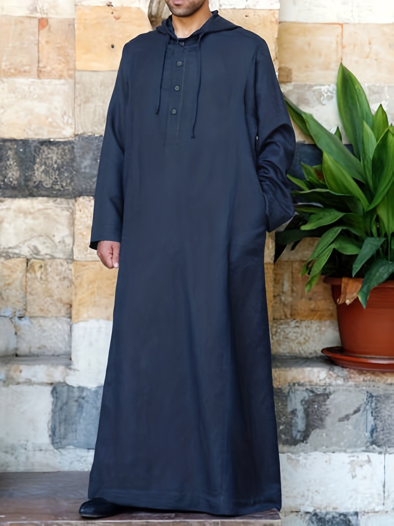 Men's Button Muslim Islamic Kaftan Arab Loose Long Sleejsons Vintage