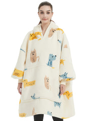 Flannel Sherpa Blanket Hooded Robe Plus Size Women's Animal Print Nightgown