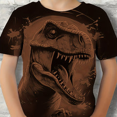 T Rex Retro Print Boy's Short Sleeve T shirt Creative Pattern Casual Top