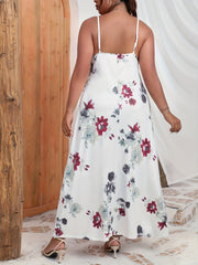 Women's Plus Floral Print V Neck Slight Stretch Cami Maxi Dress