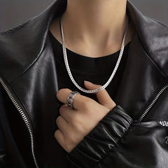 Punk Silver Stainless Steel Cuban Chain Pendant Necklace for Him