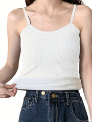 Solid Ribbed Thermal Underwear Top Soft V Neck Plush Cami Top Women's Lingerie
