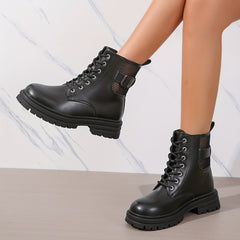 Solid Platform Lace Up Combat Boots for Women
