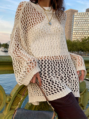 Women's Plus Size Hollow Out Long Sleeve Sweater