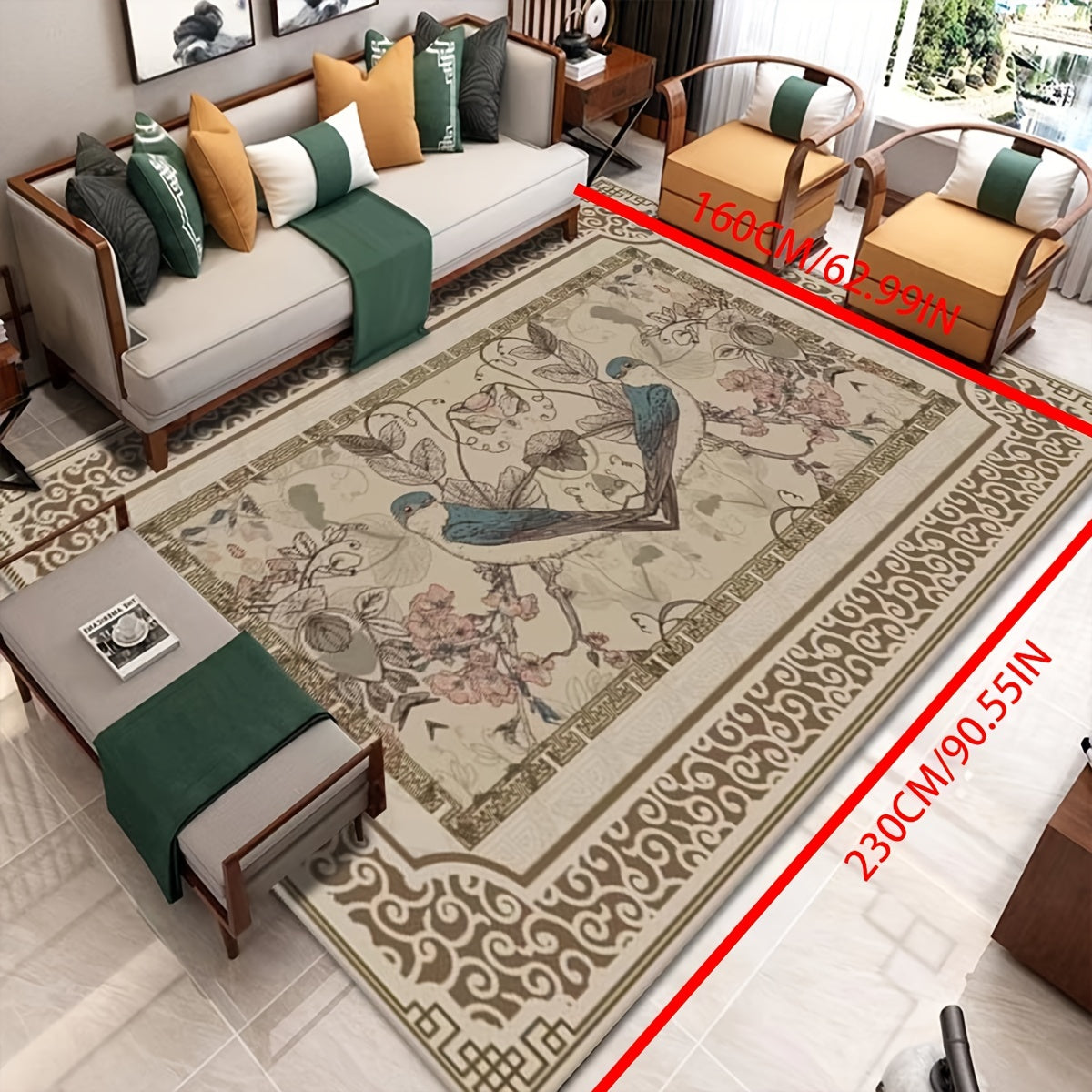 Soft Oriental Floral Area Rug Non Slip TPR Base