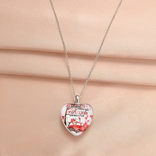 Red Bird & Car Love Heart Crystal Pendant Necklace for Women