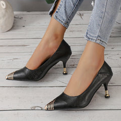 Women's Point Toe Stiletto Heel Shoes Slip On Sexy Professional Metal Decor